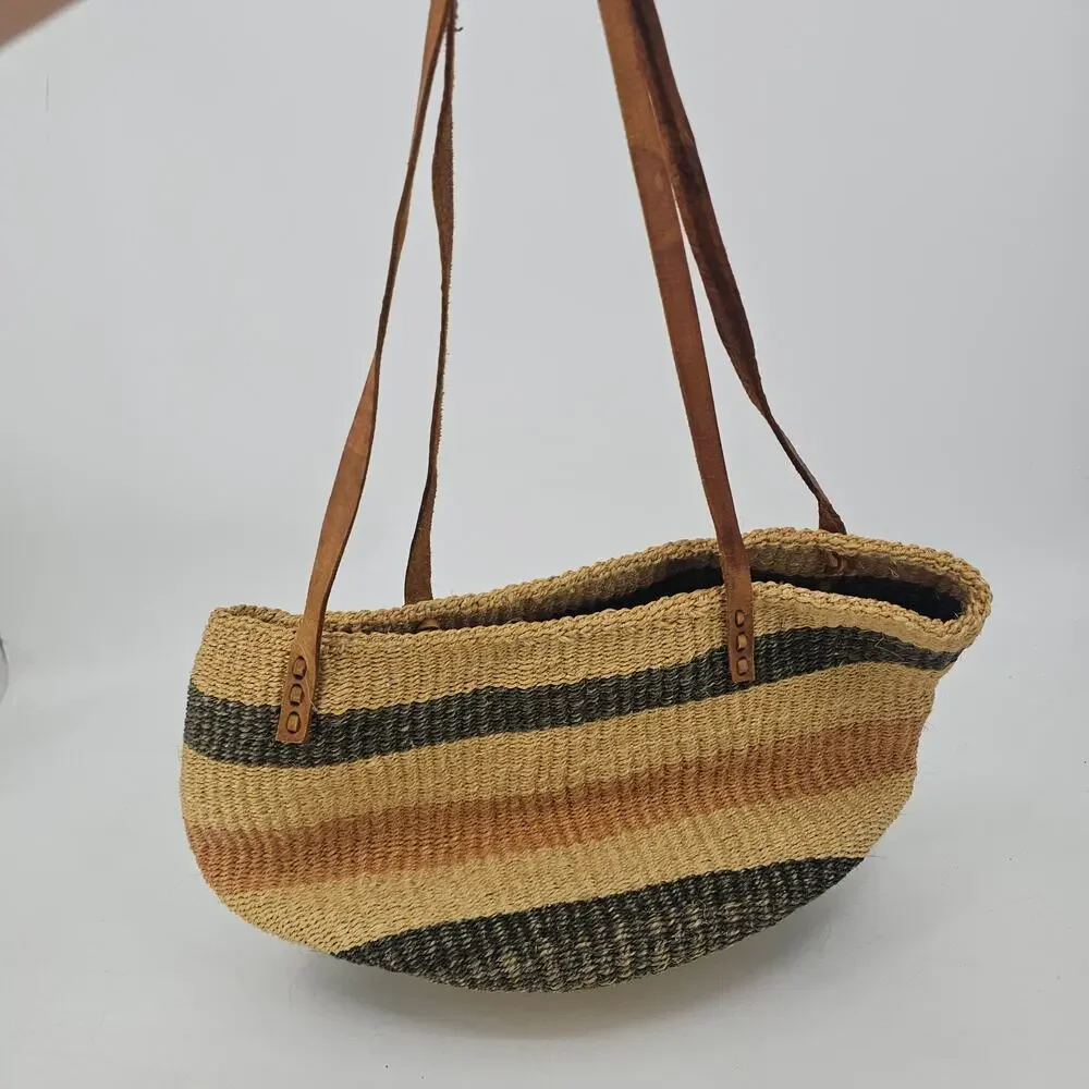 Vintage Large Handwoven Sisal Tote Kiondo Bag Eco-friendly Sustainable Boho